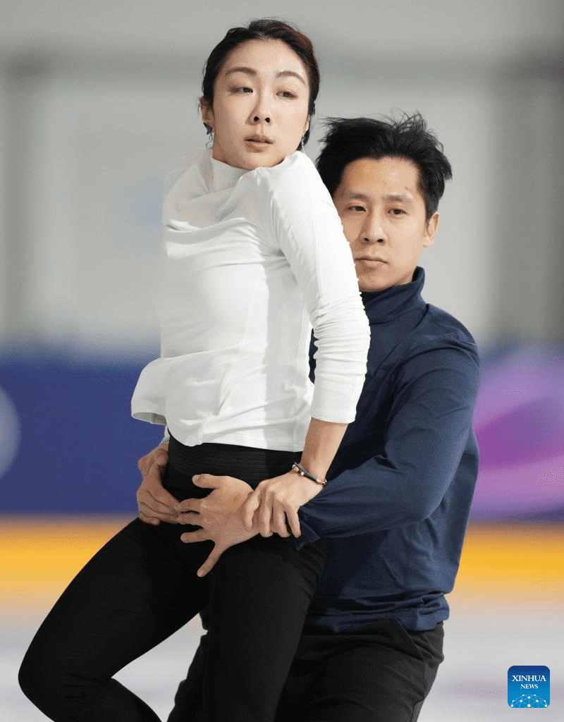Chinese athletes attend figure skating training session before 2026 Milan-Cortina Winter Olympics